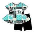 Black, White & Teal Howdy Patchwork Peplum Set(PREORDER CLOSES 6/12)