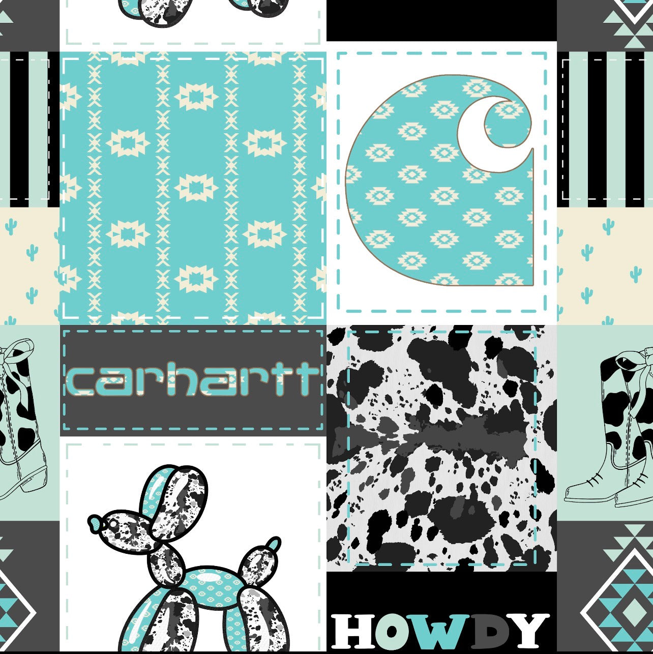 Black White & Teal Howdy Bamboo Plush Blanket(PREORDER ARRIVING LATE AUGUST/EARLY SEPTEMBER)